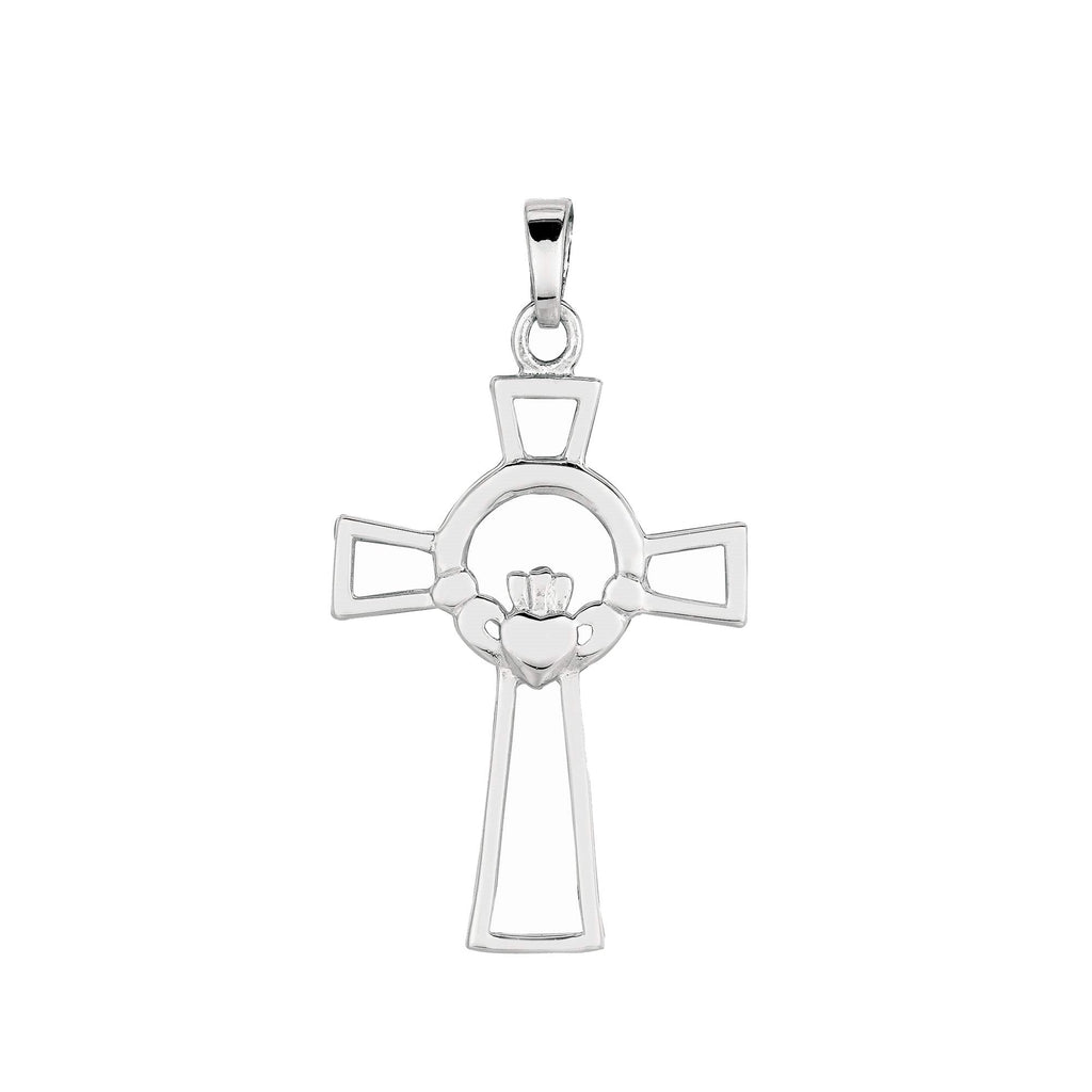 .925 Sterling Silver Claddagh Cross Charm Pendant - JewelStop1
