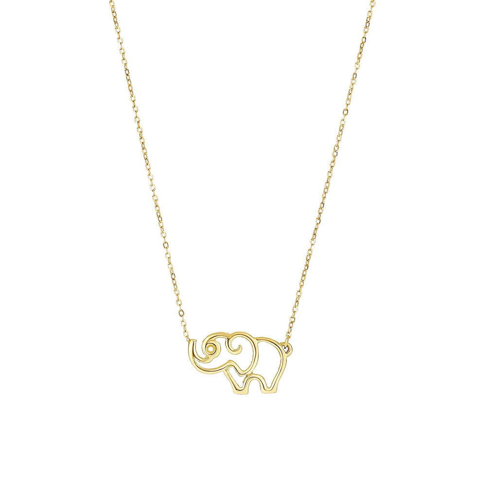 14k Yellow Gold Shiny Elephant Silhoutte Pendant Necklace - 17" - JewelStop1