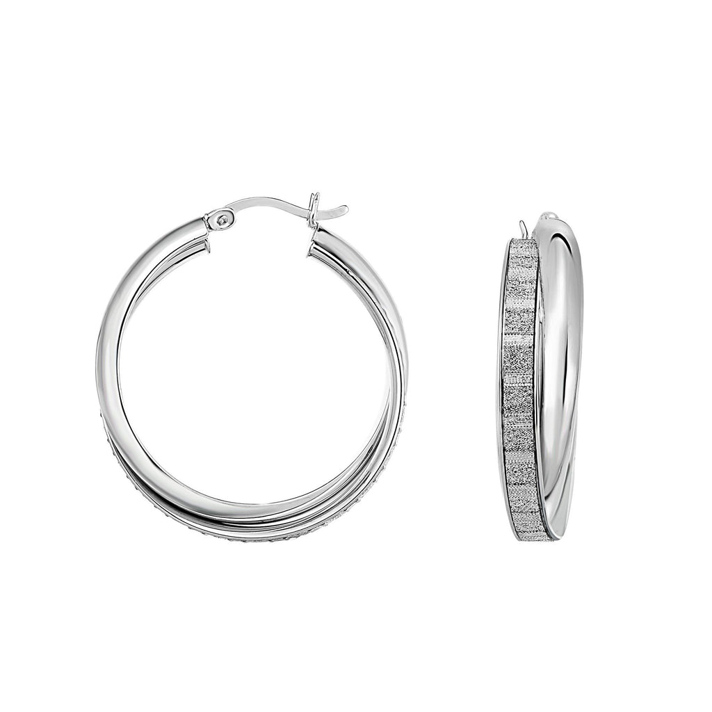 .925 Sterling Silver 8x30mm Shiny And Sparkle Round Hoop Earrings, Hinged Clasp - JewelStop1