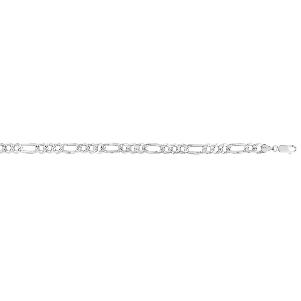 Sterling Silver with Rhodium Finish 6.3mm Polished Classic Pave Figaro Chain - JewelStop1