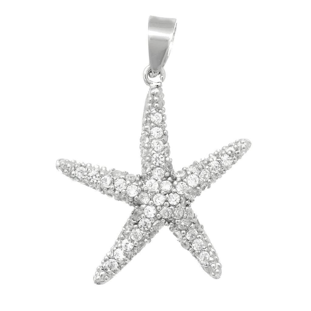 925 Sterling Silver 20x20mm Studded Starfish With Cz Pendant - JewelStop1