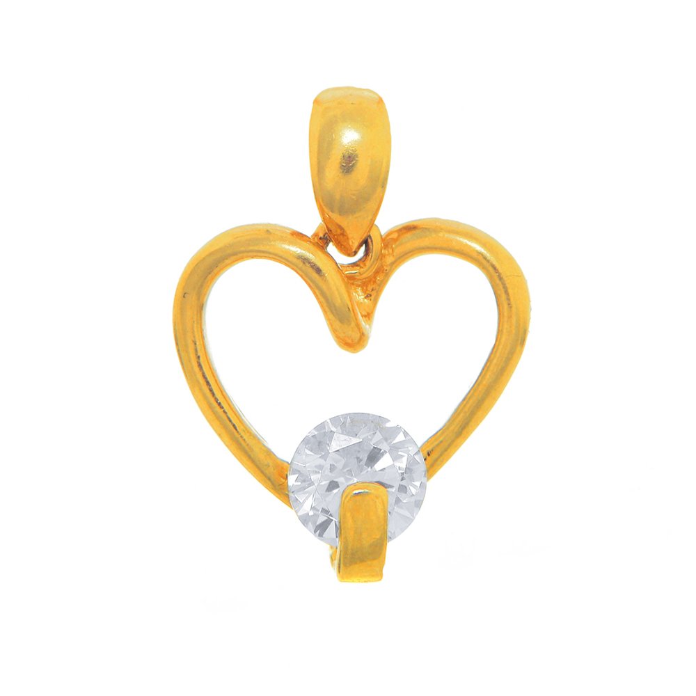 14K Solid Yellow Gold Open Heart Center CZ 5mm Love Valentine Charm Pendant - JewelStop1