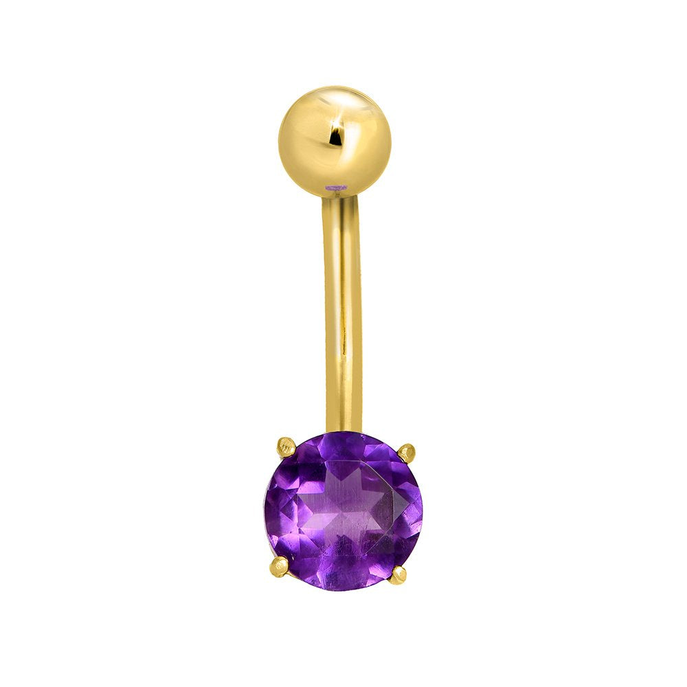 14k Solid Gold Yellow Round Amethyst Navel Belly Ring Body Jewelry - JewelStop1