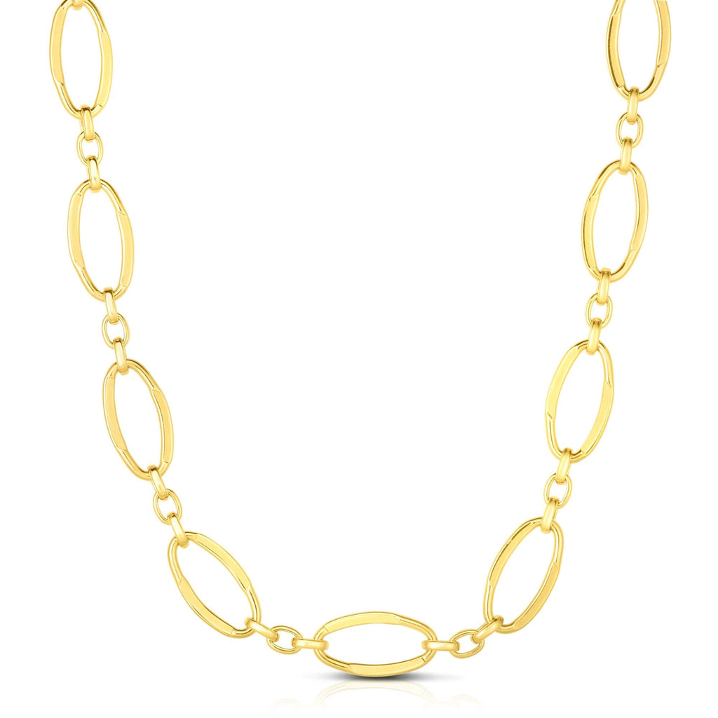 14K Gold Yellow 10mm Shiny Oval Fancy Link Necklace, Lobster Clasp - JewelStop1