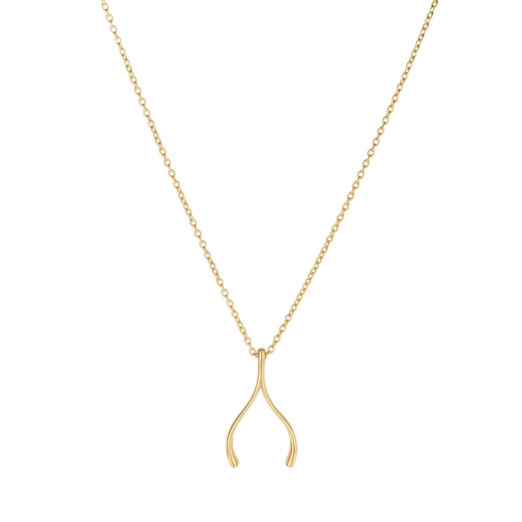 14k Yellow Gold 20X12mm Shiny Wishbone Element Charm Pendant Necklace- 17" - JewelStop1