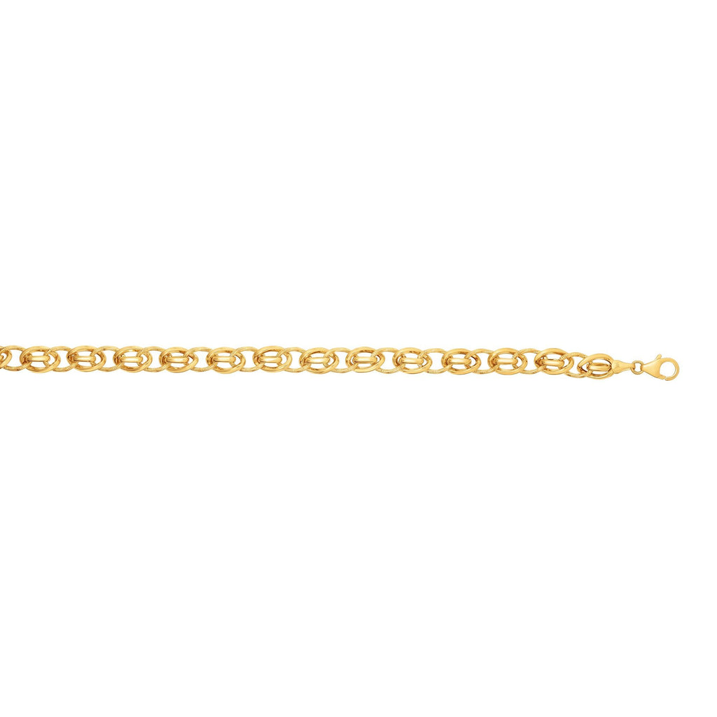 14k Shiny Yellow Gold 7mm Fancy Oval Link Bracelet, Lobster Clasp - 7.5" - JewelStop1