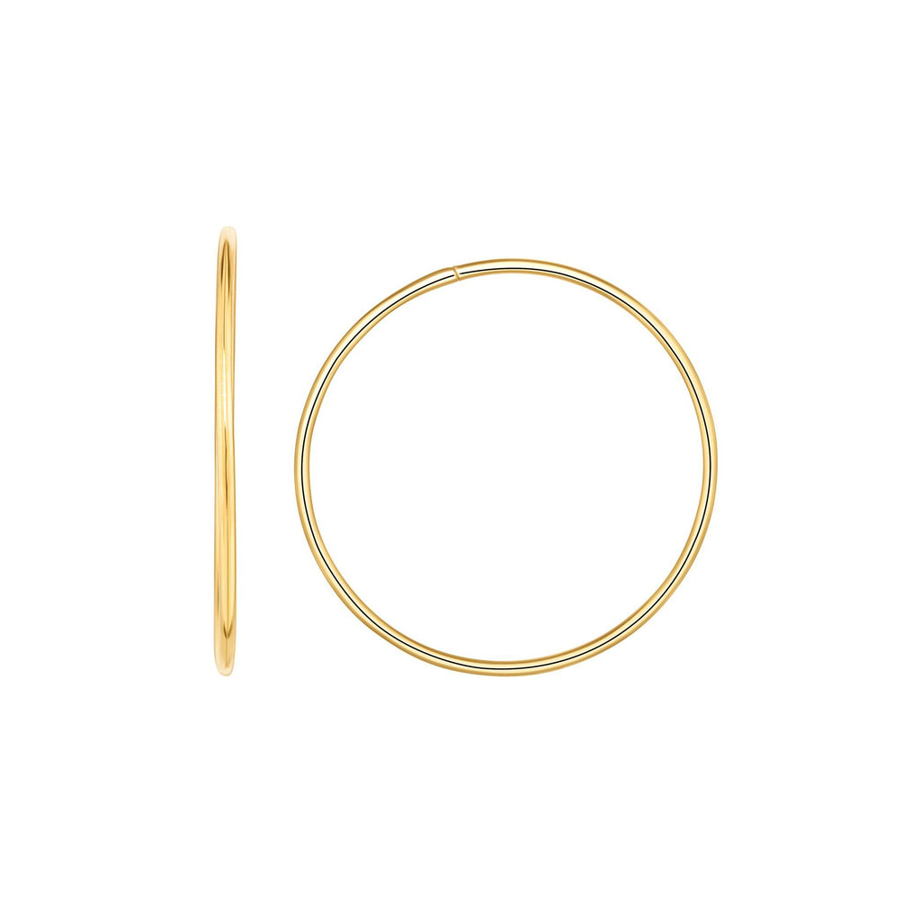 14k High Polished Yellow Gold 1x30mm Round Tube Fancy Hoop Earrings - JewelStop1