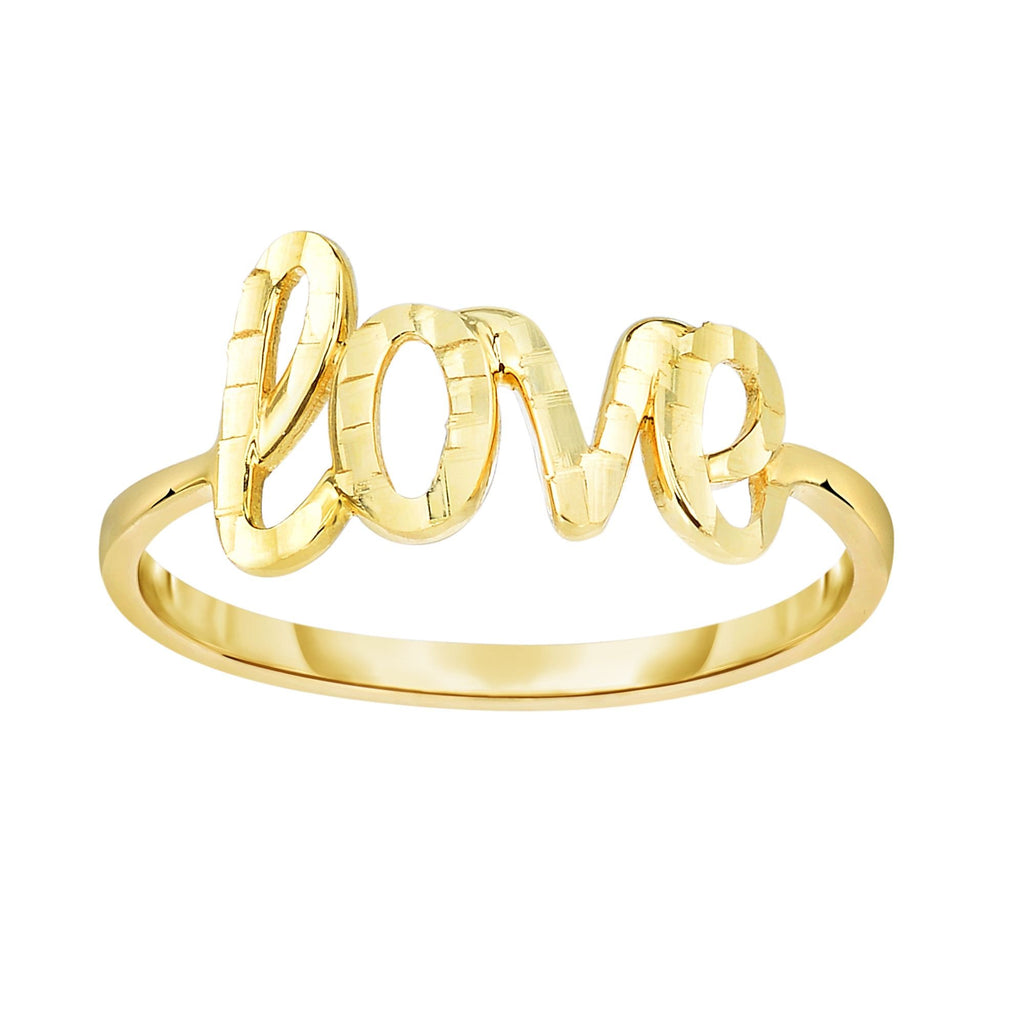 14k Solid Yellow Gold High Polished And Diamond-Cut "love" Ring Size 7 - JewelStop1
