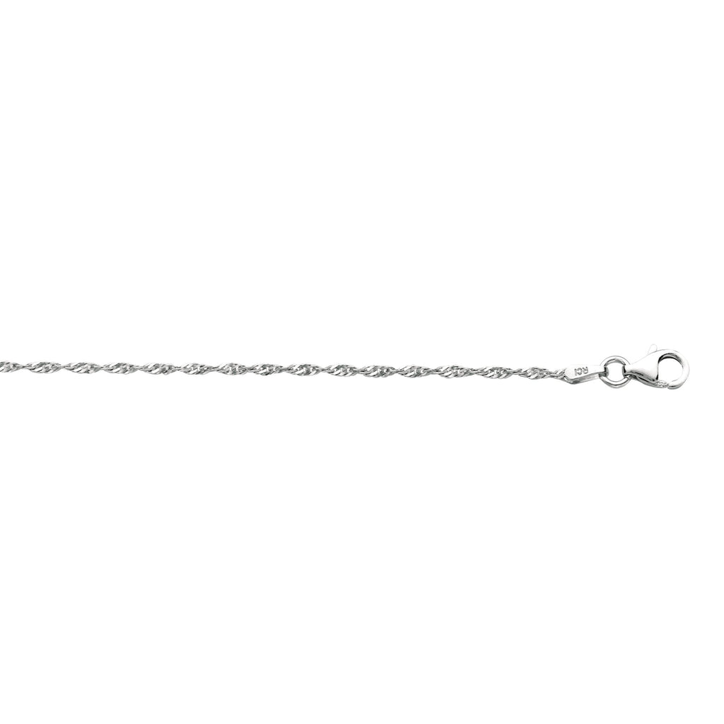 925 Sterling Silver Rhodium Plated 1.6mmSingapore Chain Necklace 20" - JewelStop1