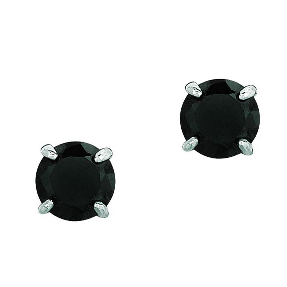 14k White Gold 4mm Round Black 0.5 ct CZ Stud Earrings - JewelStop1