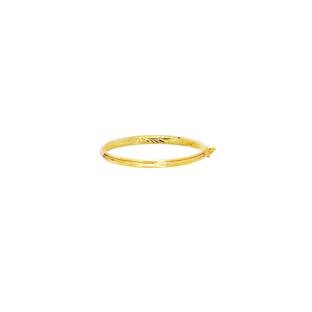 14k Yellow Gold 4.3MM Engraved Bangle Bracelet 5.5" - JewelStop1