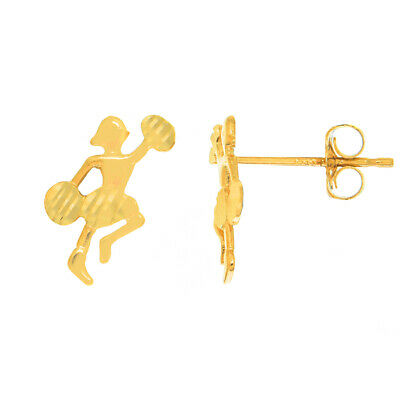 14k Solid Yellow Gold Cheerleader Pom Poms Stud Earrings Toddler Small - JewelStop1