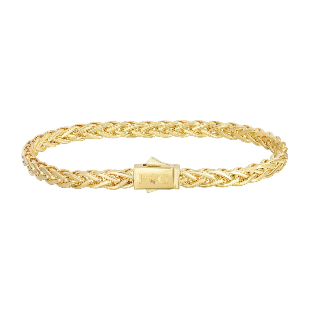 Designer 14K Yellow Gold Shiny Fancy Weaved Braided Bracelet, Box Clasp 7.5" - JewelStop1