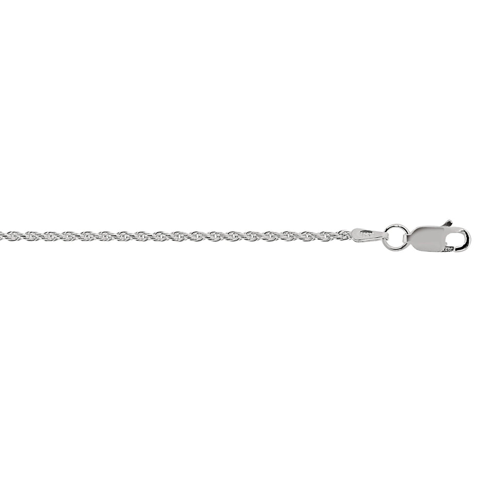 Sterling Silver Rhodium Plated 1.4mmDiamond Cut Rope Chain Necklace 18" - JewelStop1