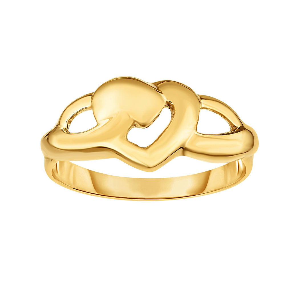 14k Shiny Yellow Gold Fancy Heart Ring Size 7 - JewelStop1