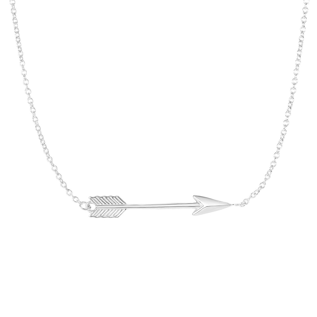 14k White Gold Shiny 30mm Side Ways Arrow Anchored Pendant Necklace- 18" - JewelStop1