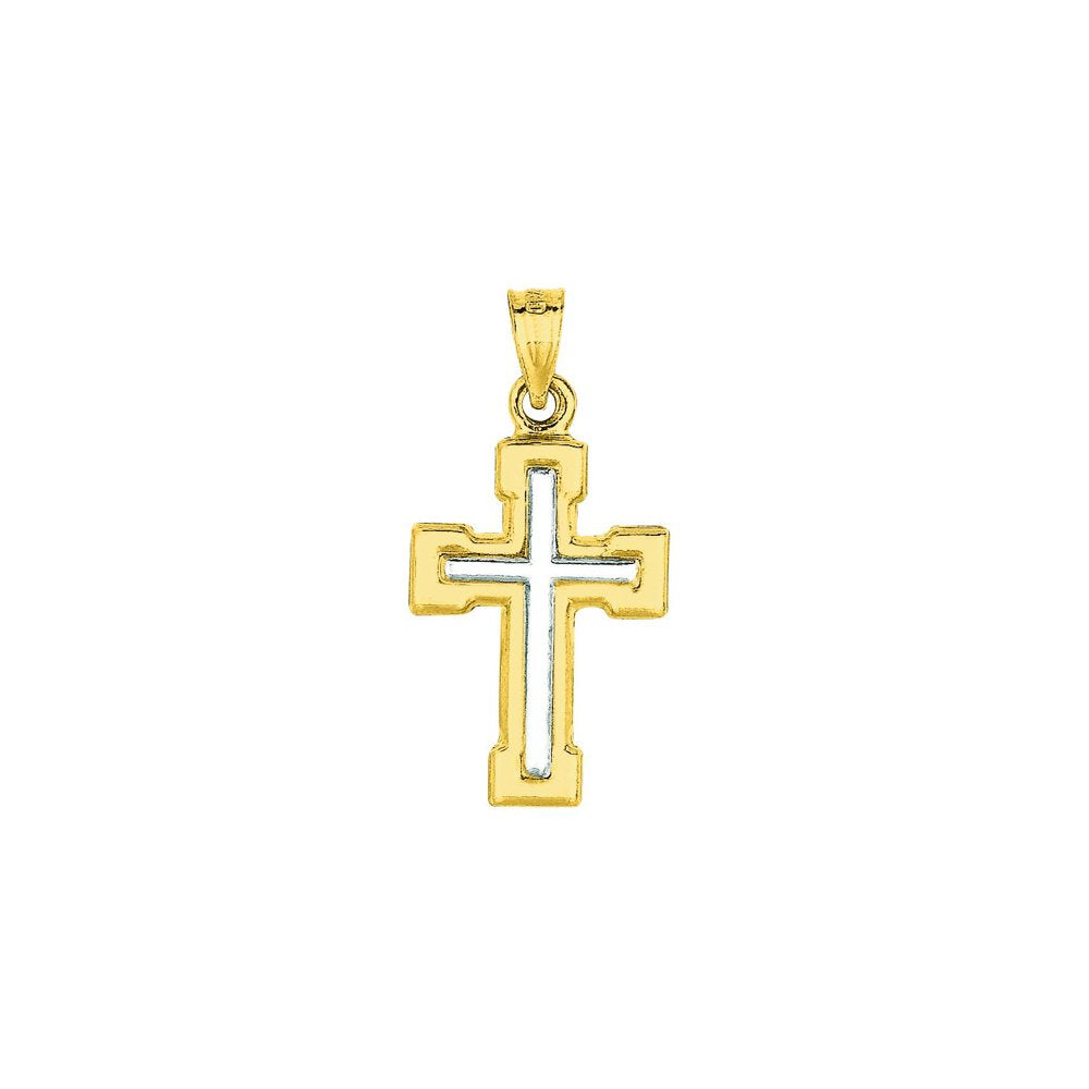High Polish Cross Pendant 14K Two Tone Gold - JewelStop1