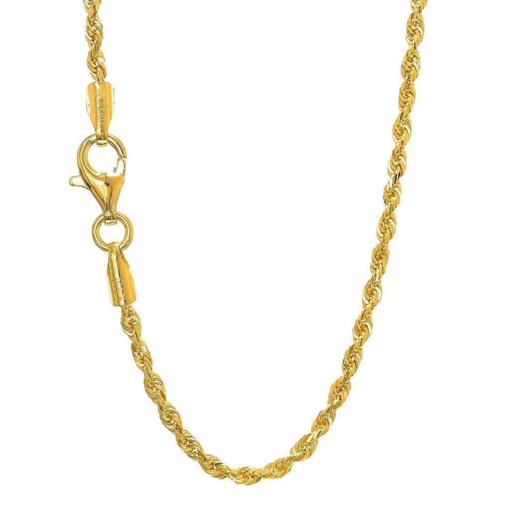 14k Solid Yellow Gold 2.2mm Diamond-Cut Rope Chain 18" - JewelStop1