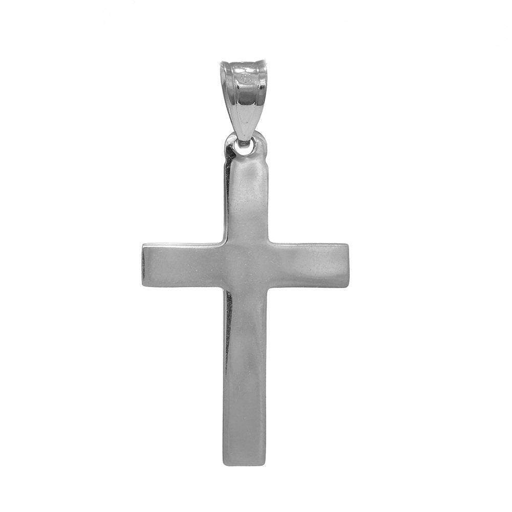 14K Real Shiny White Gold Cross Charm Pendant - JewelStop1