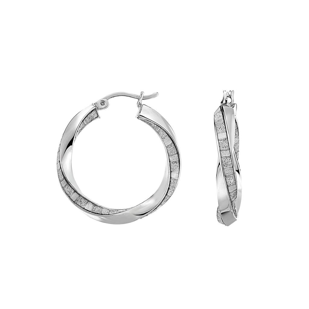 .925 Sterling Silver 5x25mm Shiny And Sparkle Twisted Round Hoop Earrings - JewelStop1