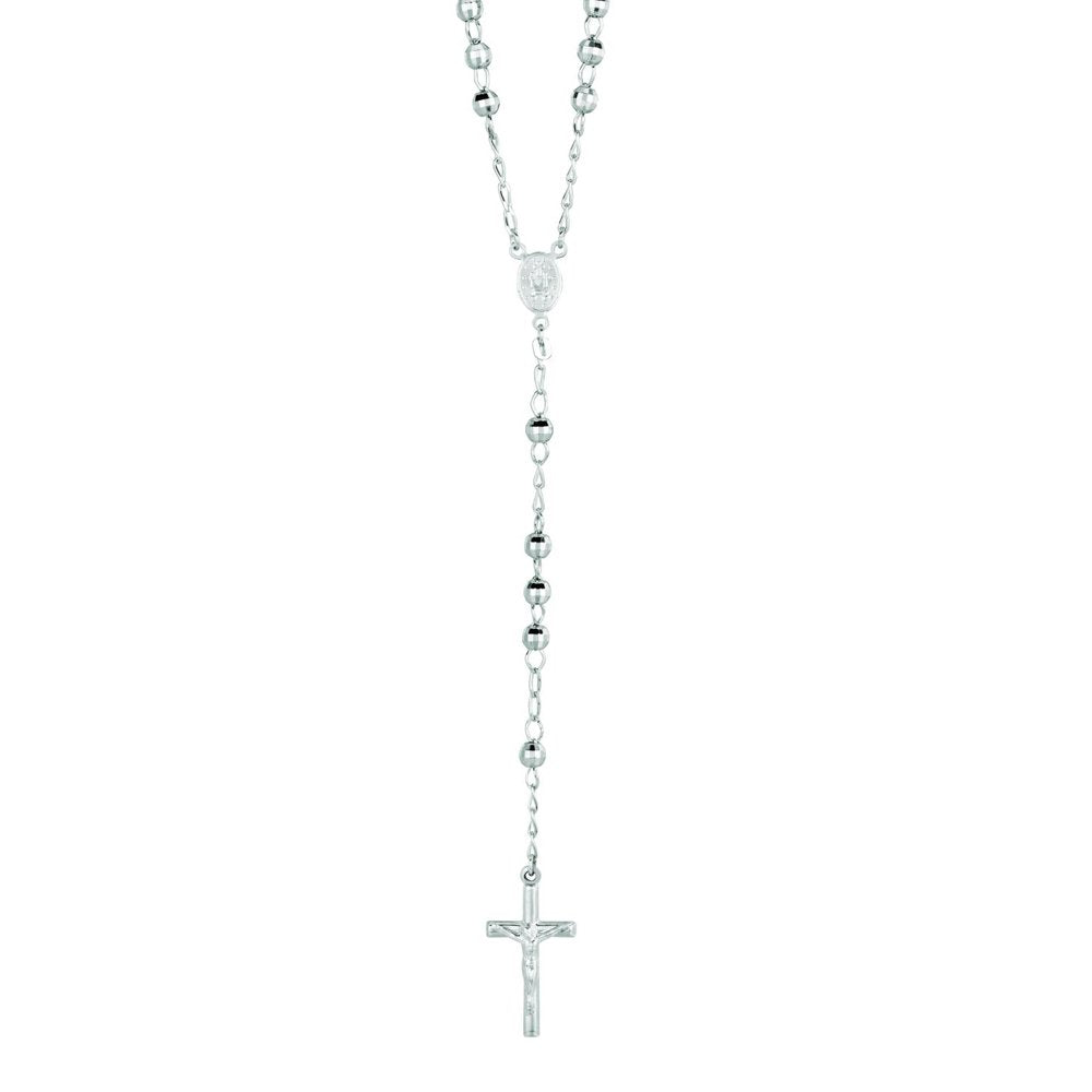 .925 Sterling Silver Rosary Rosario Bead Mary Cross Necklace 5mm 26" 17g - JewelStop1