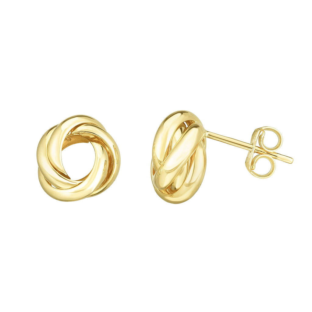 14K Yellow Gold Shiny Round Post Love knot Earrings with Push Back Clasp - JewelStop1