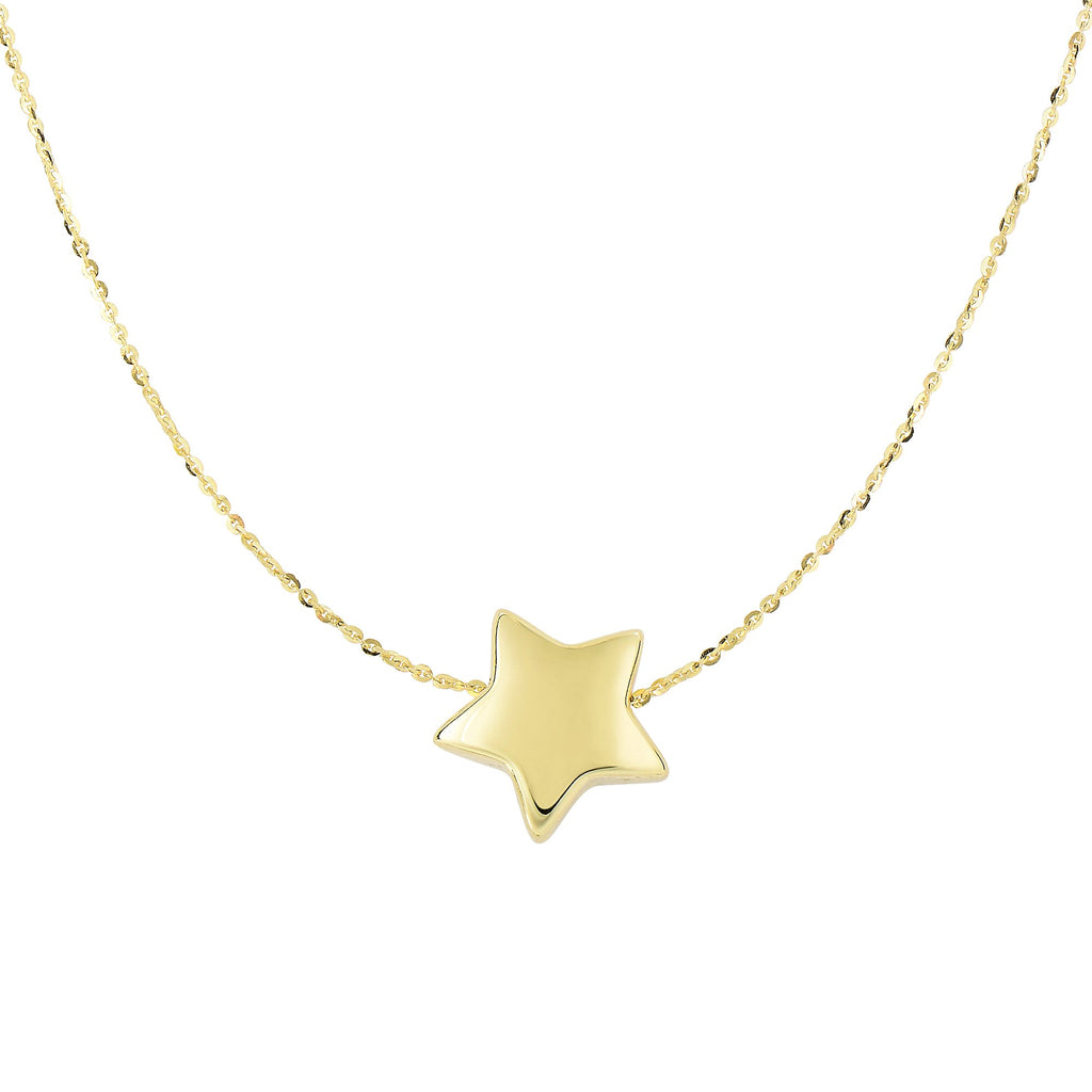 14k Yellow Gold Shiny 11.8mm Sliding Puffed Star Pendant Necklace - 18" - JewelStop1