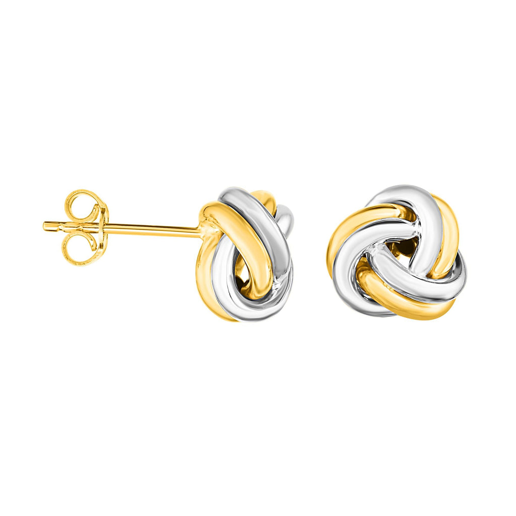 14k 2 Tone Gold 11mm Love Knot Earrings New - JewelStop1