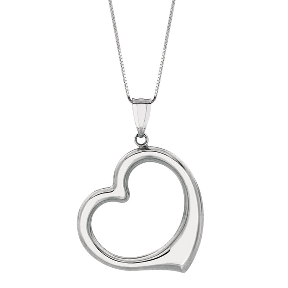 14k White Gold Open Heart Charm Pendant Chain 18" Lobster Claw - JewelStop1