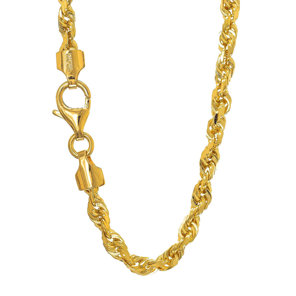 14k Solid Yellow Gold 2.6mm Diamond-Cut Rope Chain 18" - JewelStop1