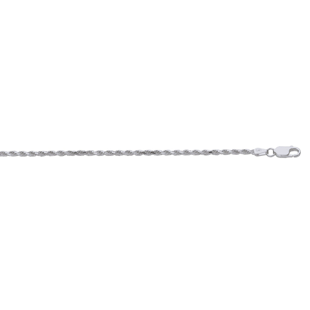 Sterling Silver Rhodium Plated 2.2mmDiamond Cut Rope Chain Necklace 20" - JewelStop1