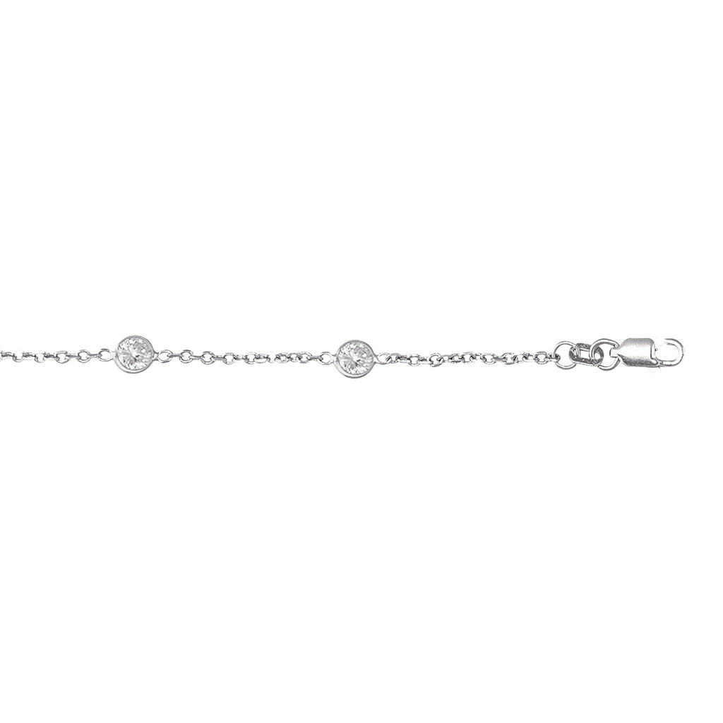 14k White Gold Cable Link CZ By The Yard Anklet Bracelet 10" Lobster Claw - JewelStop1