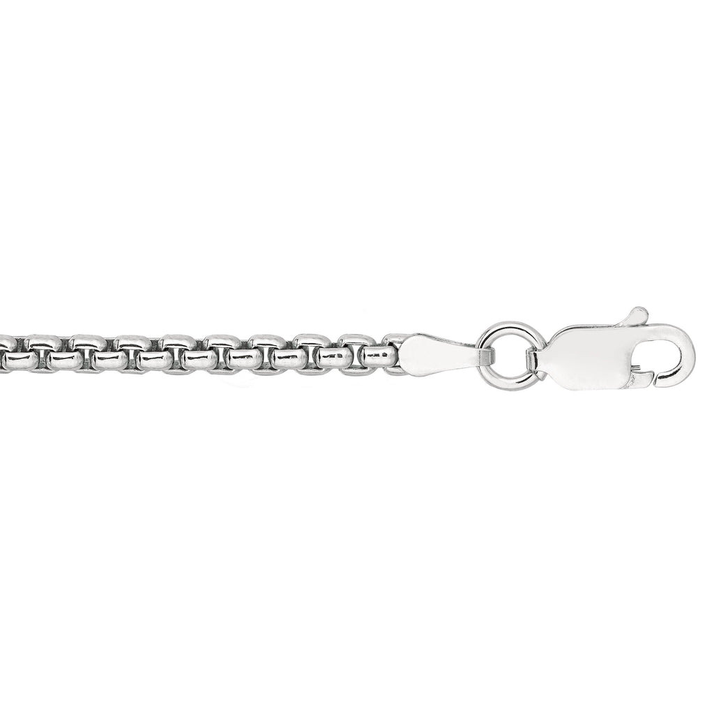 925 Sterling Silver Rhodium Plated 2.0mm Round Box Chain 24" - JewelStop1