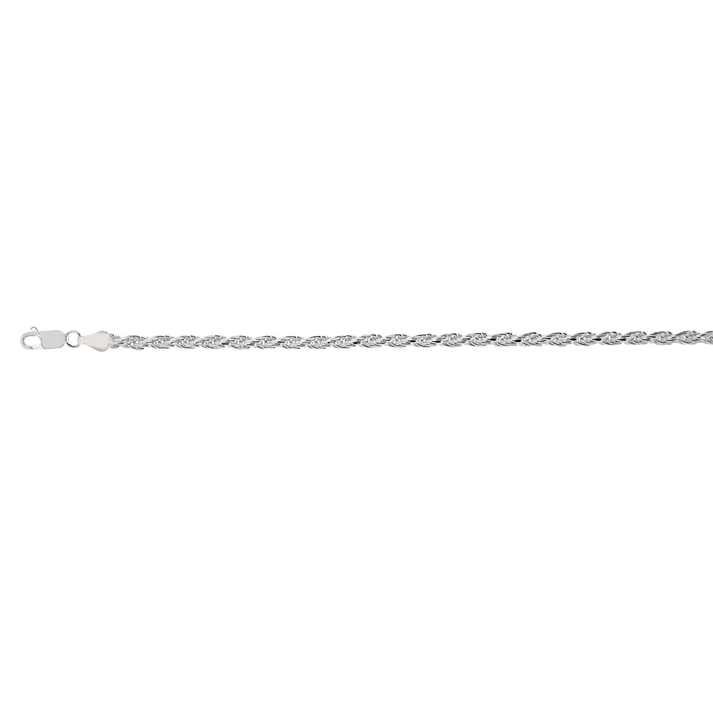 Sterling Silver Rhodium Plated 3.6mmDiamond Cut Rope Chain Necklace 20" - JewelStop1