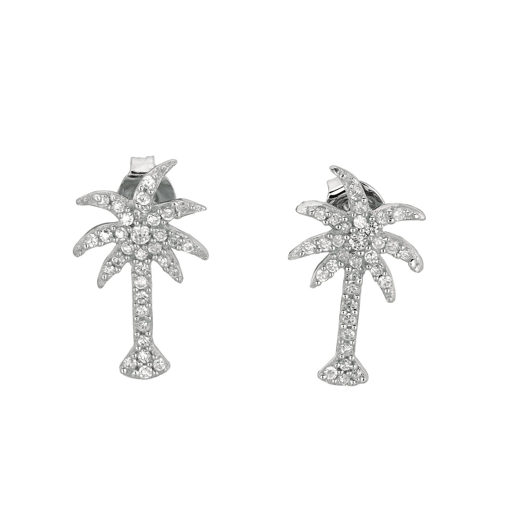 925 Sterling Silver 10x15mm Palm Tree Post Cz Earrings - JewelStop1