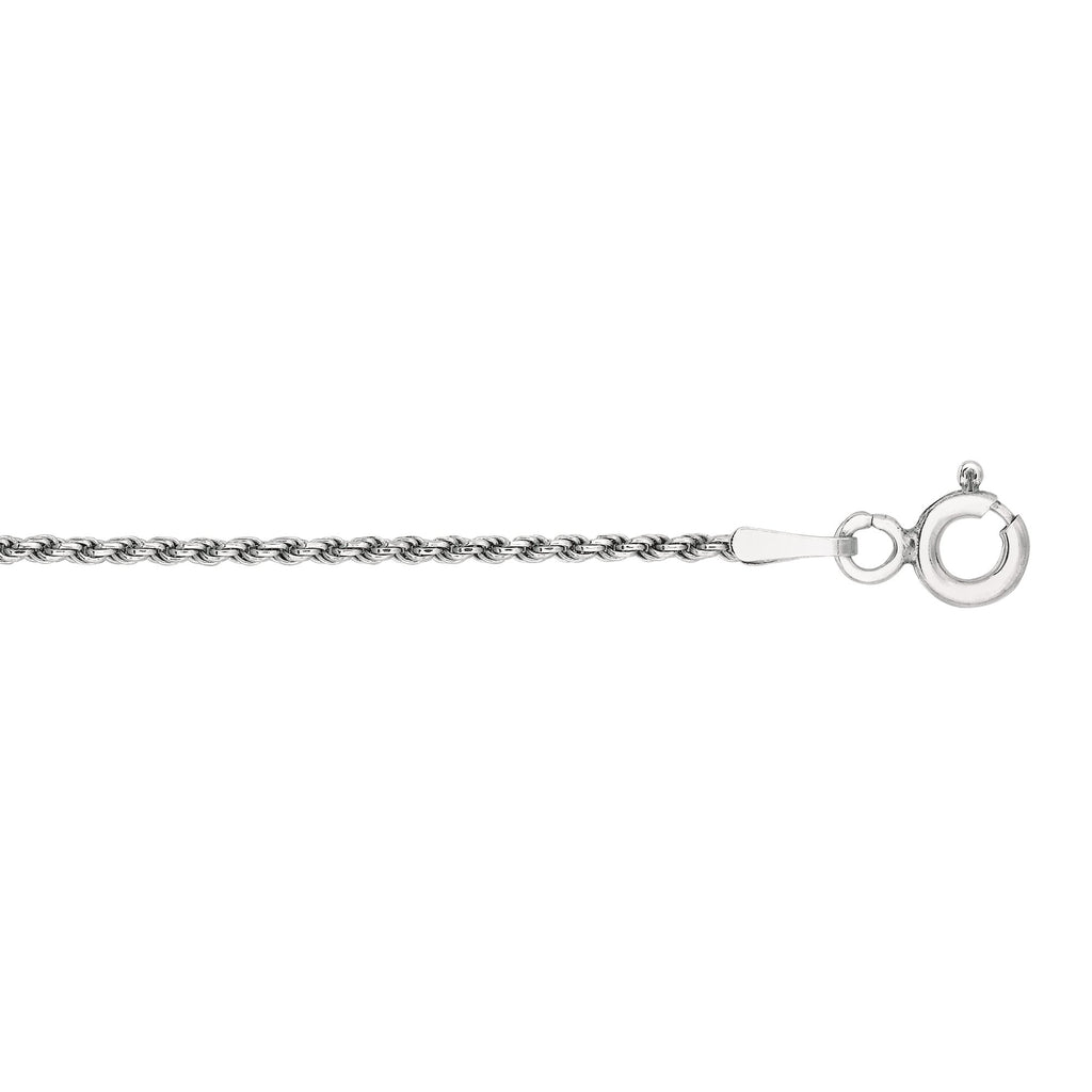 925 Sterling Silver Rhodium Plated 1.25mm Diamond Cut Rope Chain 16" - JewelStop1