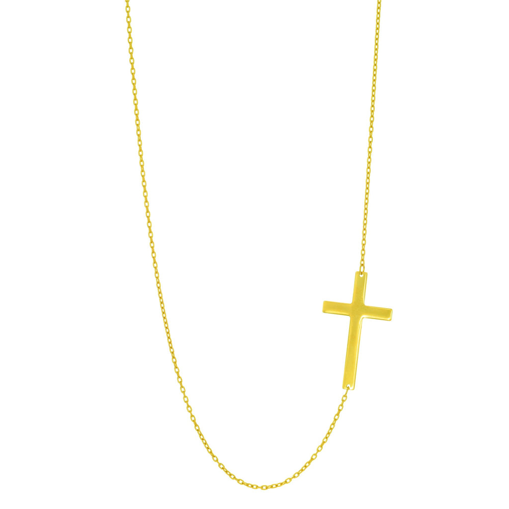 14k Yellow Gold 1.05mm Shiny Oval Cable Chain Cross Necklace - 18" - JewelStop1