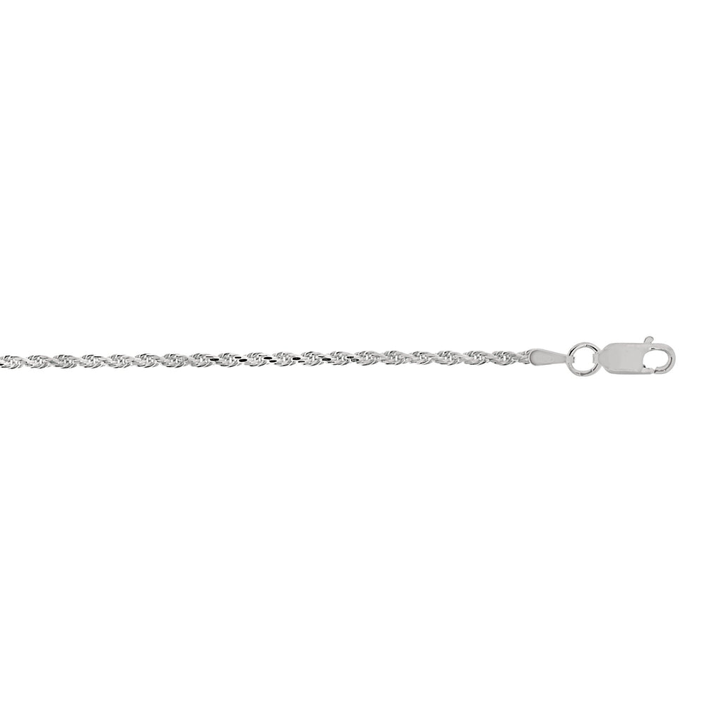 Sterling Silver Rhodium Plated 1.8mmDiamond Cut Rope Chain Necklace 20" - JewelStop1