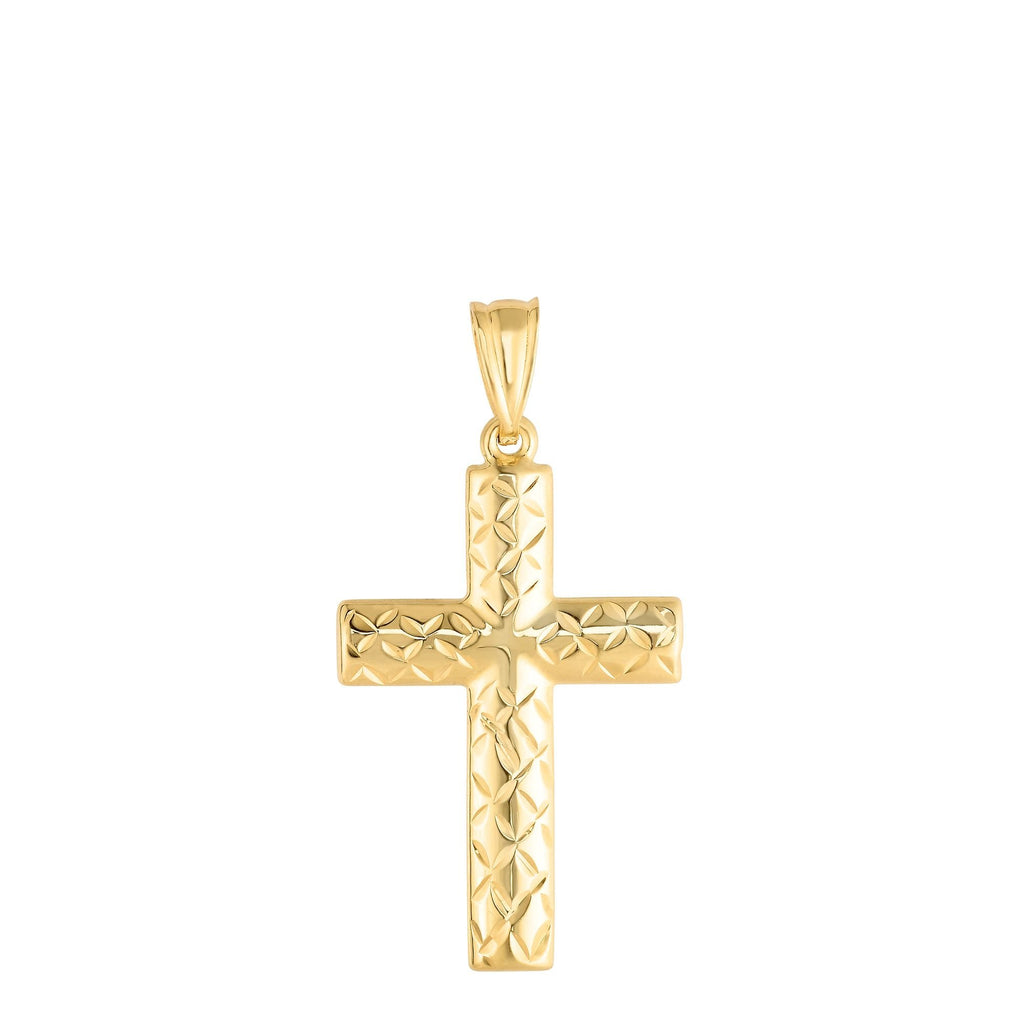 14k Yellow Gold Shiny And Diamond-Cut Reversible Fancy Cross Pendant - JewelStop1