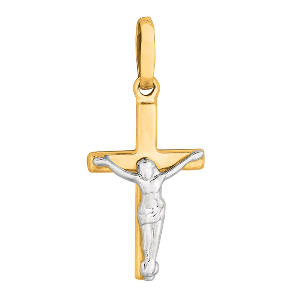 14K 2 tone gold Crucifix Cross Pendant - JewelStop1