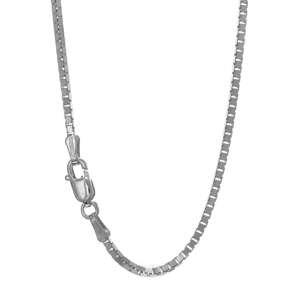 925 Sterling Silver Rhodium Plated 1.8mm Box Chain Necklace 18" Lobster Claw - JewelStop1