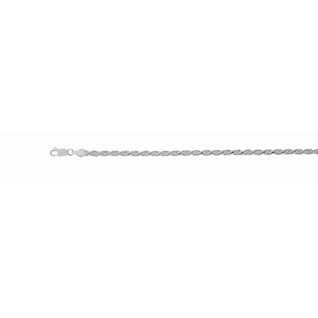 Sterling Silver with Rhodium Finish 5mm Diamond-Cut Solid Royal Rope Bracelet - JewelStop1