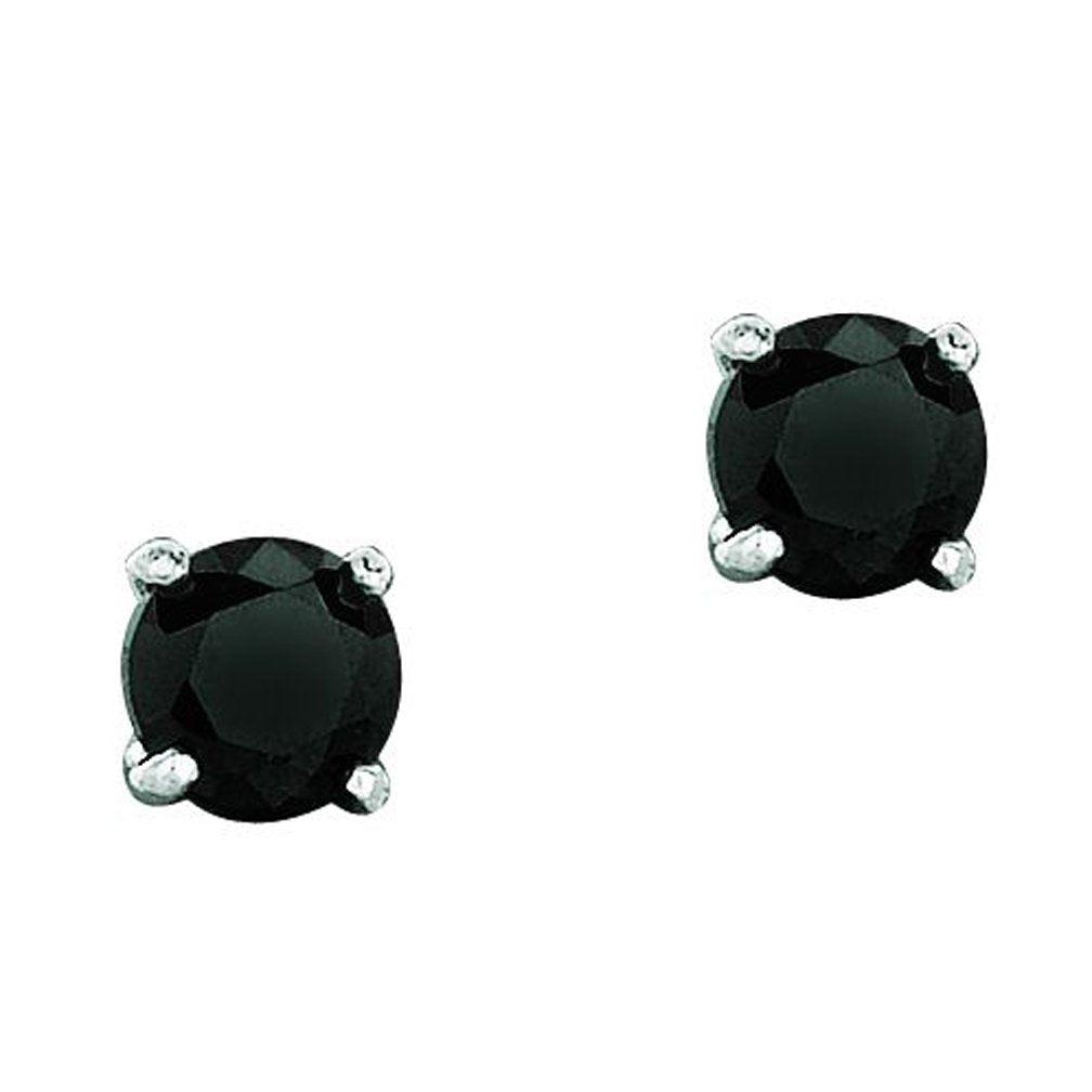 14k White Gold 3mm Round Black CZ Stud Earrings - JewelStop1