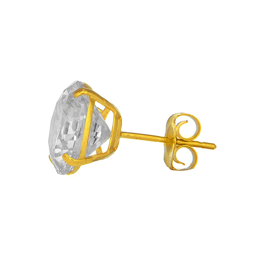 14K Solid Gold CZ Basket Setting Stud Single 3mm .12ct Men's Earring - JewelStop1