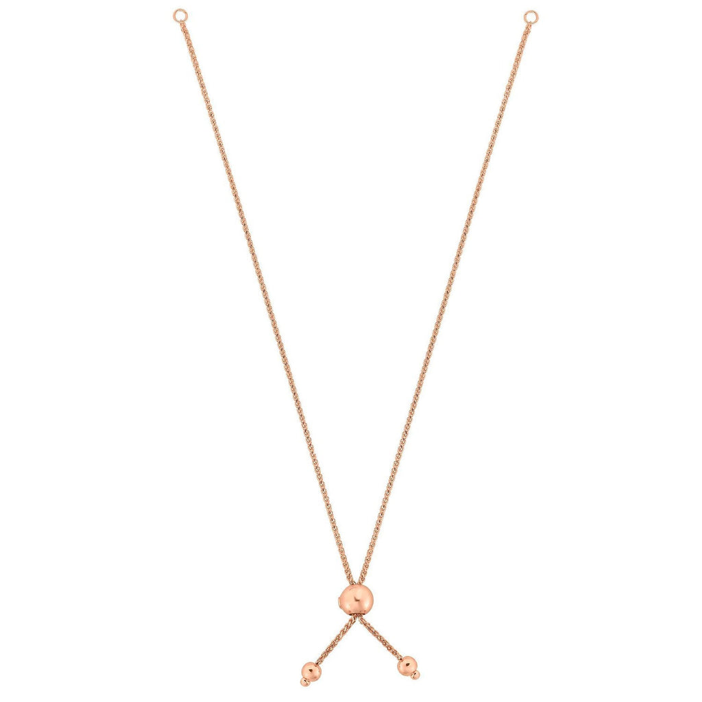 JewelStop 10K Rose Gold 8in Round Wheat Chain with Ball Slide Friendship Bracelet - Polished Finish and Draw StringClasp