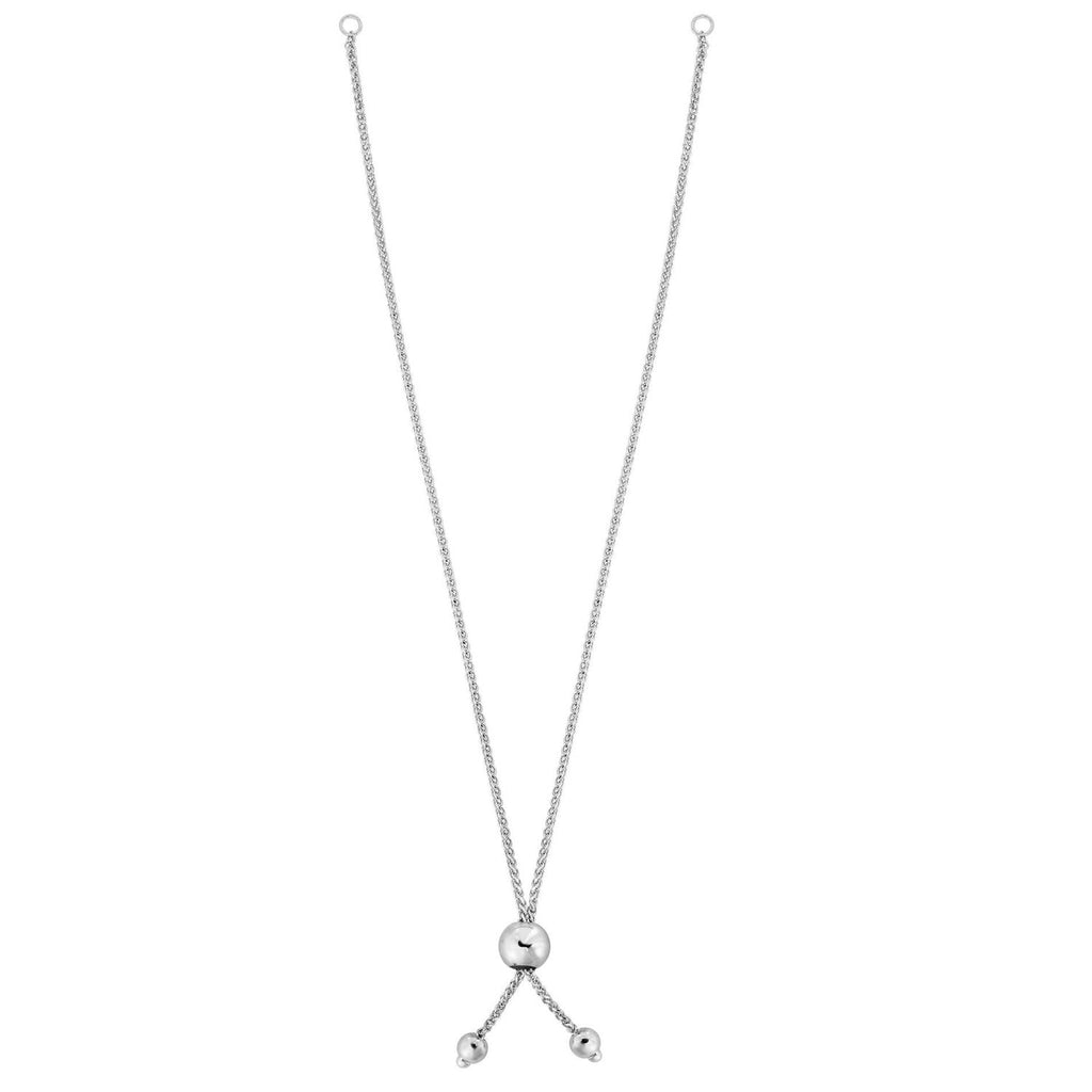 JewelStop 10K White Gold 8in Round Wheat Chain with Ball Slide Friendship Bracelet - Polished Finish and Draw String Clasp