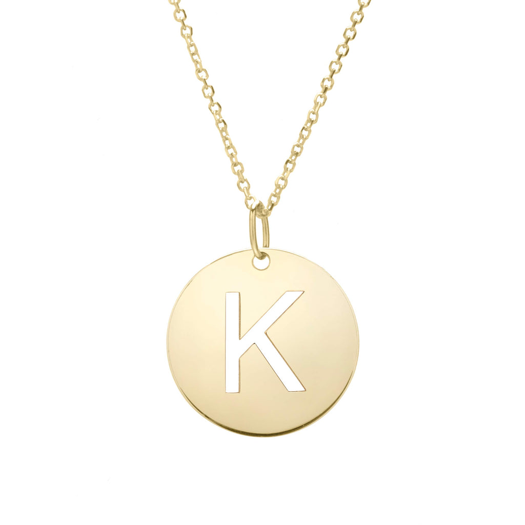 14k Yellow Gold 15mm Initial-K Pendant, 18" 0.8mm Extendable Classic Cable Chain - JewelStop1