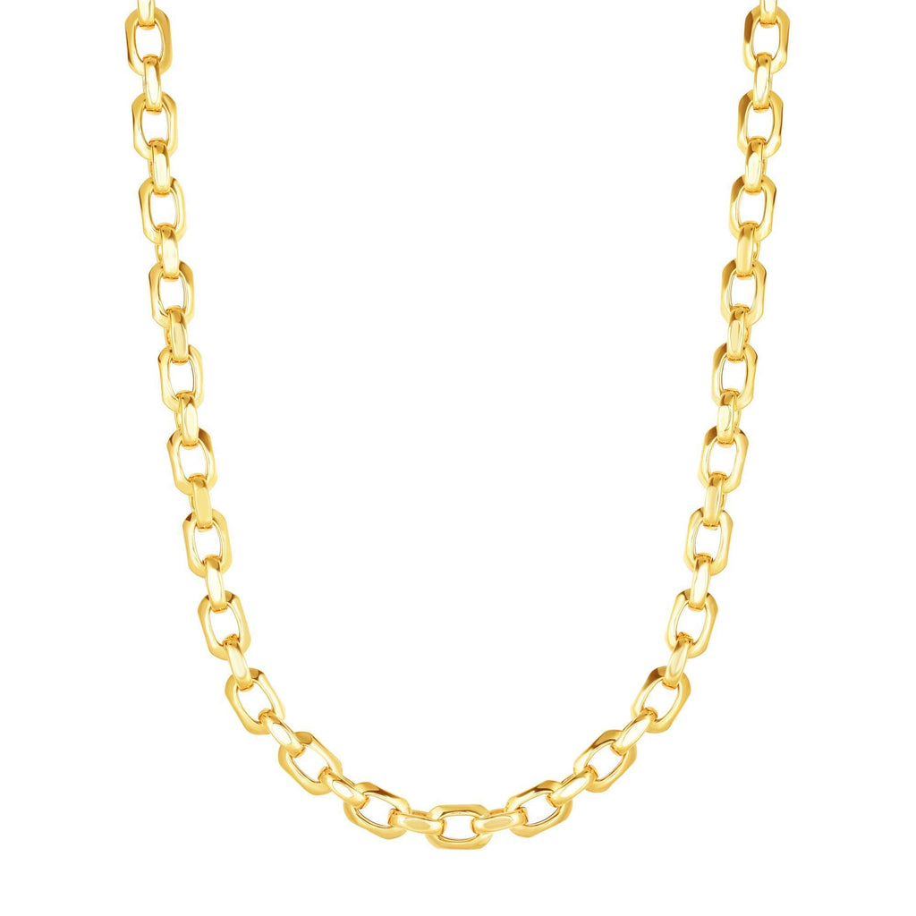 14K Gold Yellow 6.8mm Shiny Oval Fancy Link Necklace, Lobster Clasp - JewelStop1