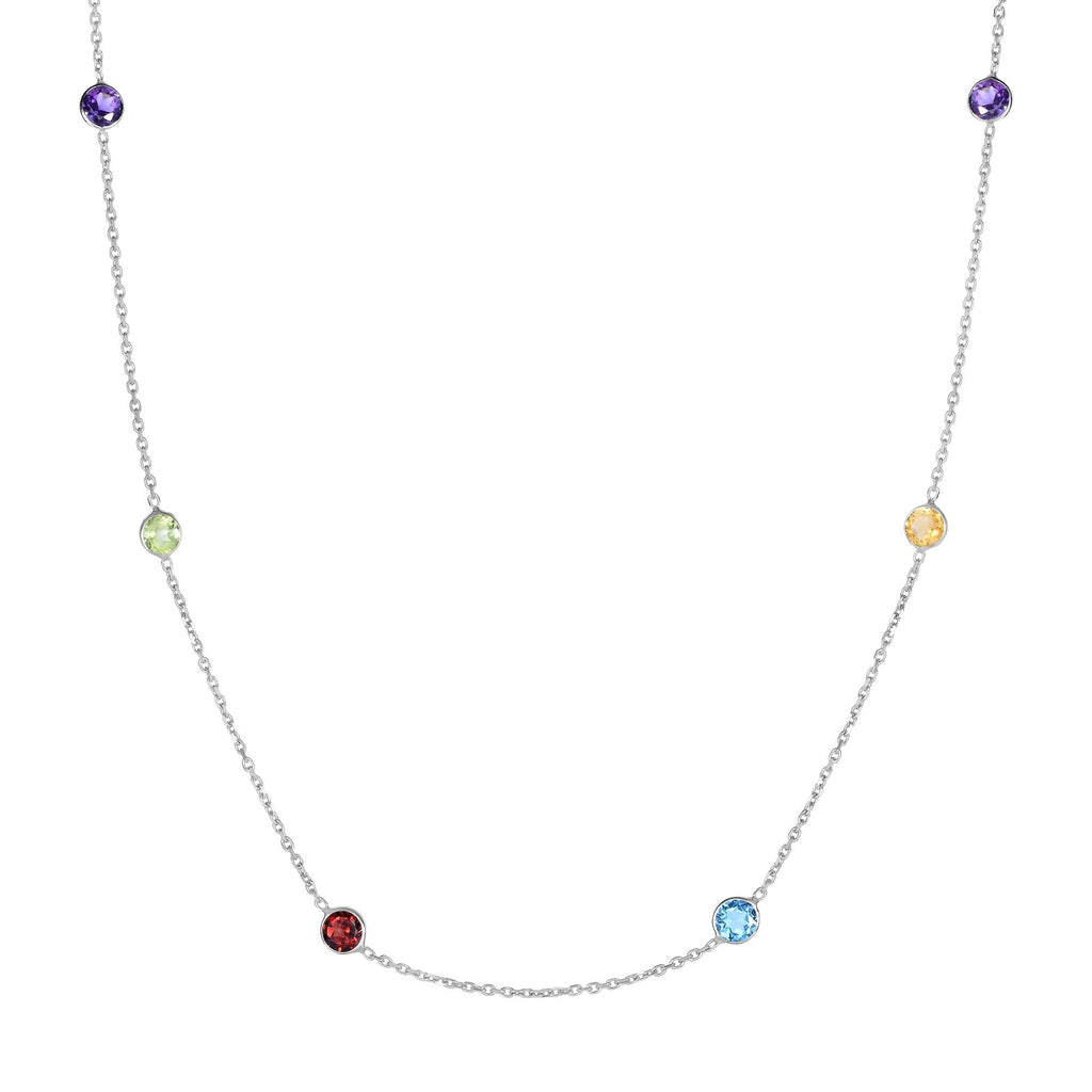 14k White Gold Round Faceted Semi Precious Stone Link Chain Necklace 18" - JewelStop1