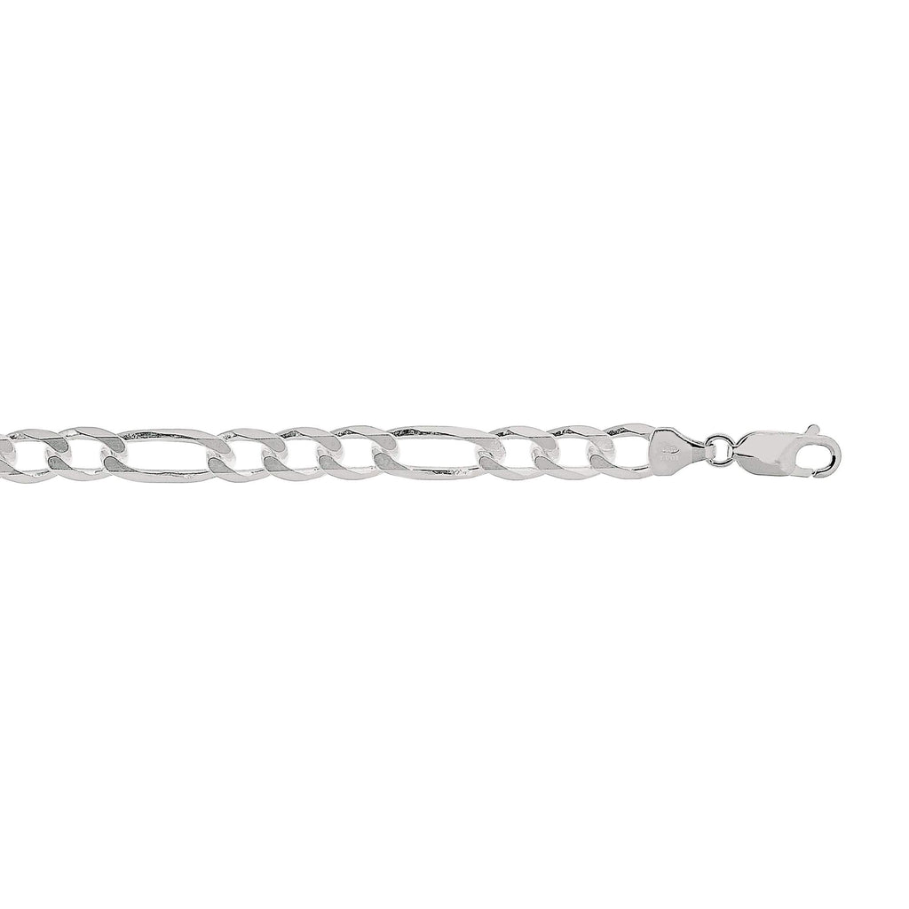 925 Sterling Silver Rhodium Plated 7mm Figaro Chain Necklace 24" Lobster Claw - JewelStop1